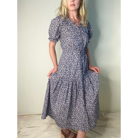 REBECCA TAYLOR LA VIE Floral Cotton Puff Sleeve Prairie Maxi Dress US XS - Picture 1 of 13